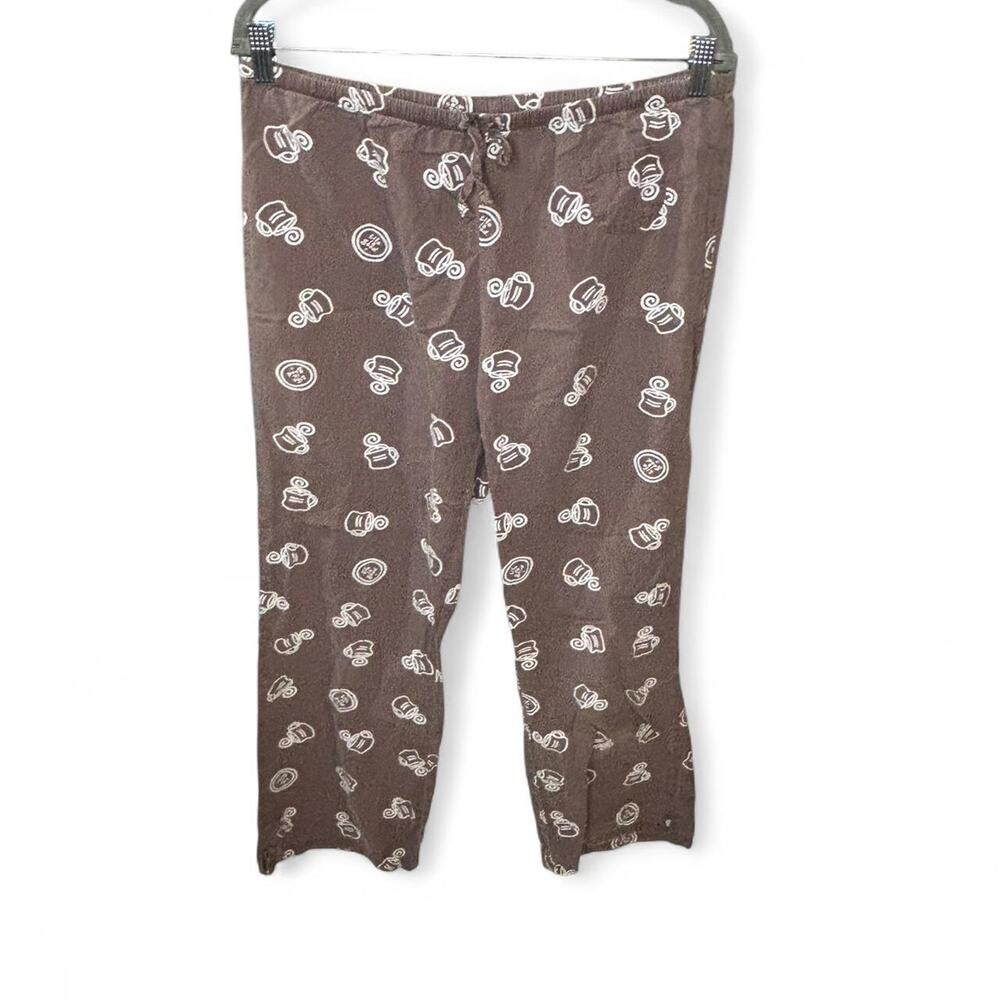 Life Is Good Size Medium Brown Coffee Mug Print Cotton Pajama Pants 100% Cotton